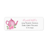 Pink Watercolor Teapot Return Address