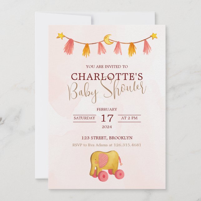 Pink Watercolor Theme Modern Baby Shower Invitation (Front)