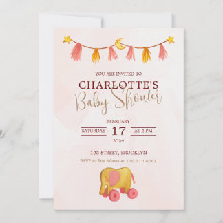 Pink Watercolor Theme Modern Baby Shower Invitation