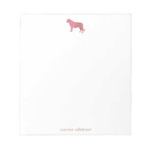 Pink Watercolor Tiger with Personalised Name Notepad