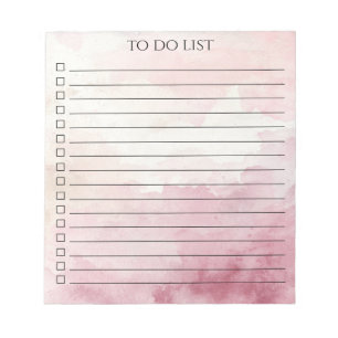 Pink Watercolor To Do List Chic Minimalist Modern Notepad