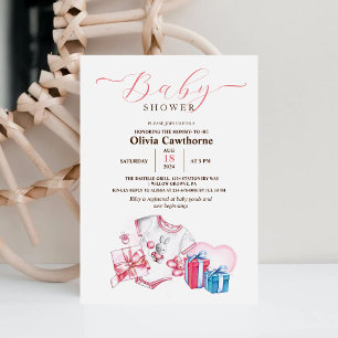Pink Watercolor Toys Baby Girl Shower Invitations