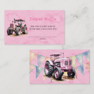 Pink Watercolor Tractor Girl Diaper Raffle Business Card
