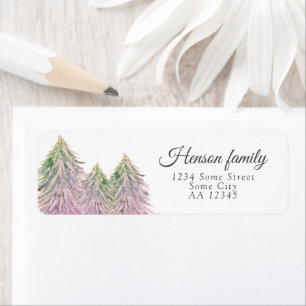 Pink Watercolor Tree Christmas Return Address Labe Label