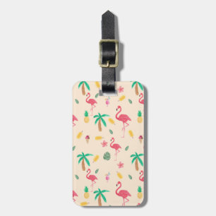 Pink watercolor tropical flamingo summer pattern luggage tag