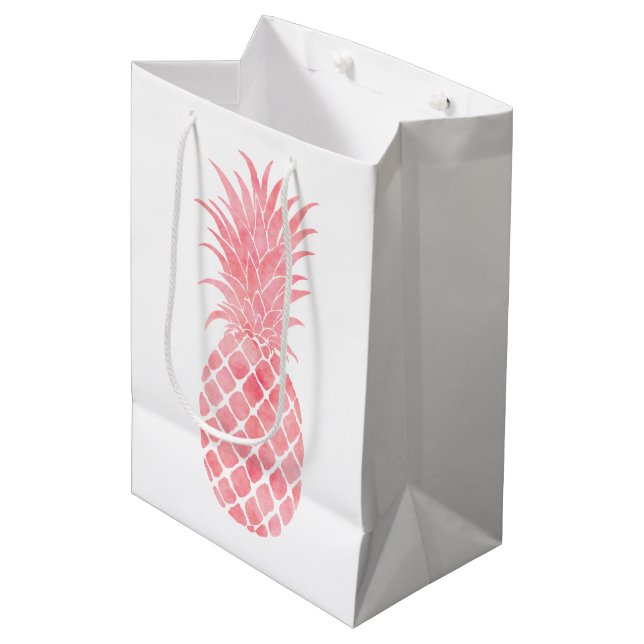 Pink Watercolor Tropical Pineapple Medium Gift Bag (Front Angled)