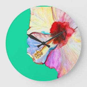 Pink watercolor tulips art large clock