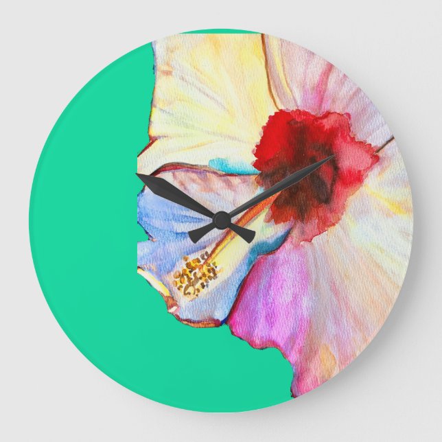 Pink watercolor tulips art large clock (Front)