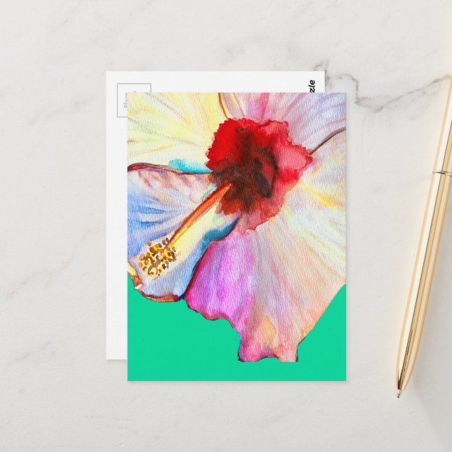 Pink watercolor tulips art postcard (Front/Back In Situ)