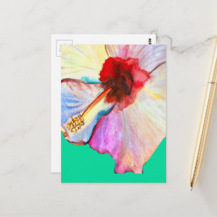 Pink watercolor tulips art postcard