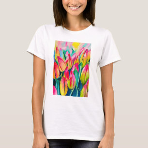 Pink watercolor tulips art T-Shirt