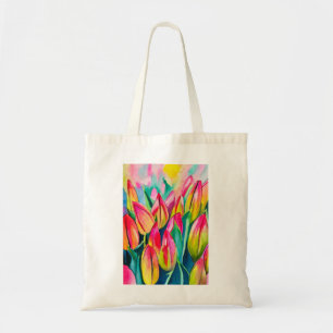 Pink watercolor tulips art tote bag