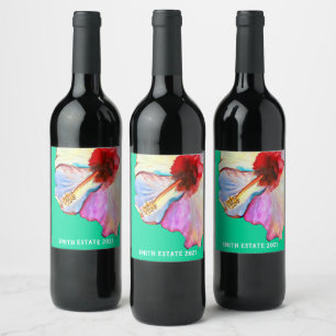 Pink watercolor tulips art wine label