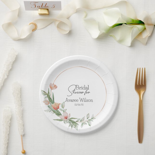 Pink Watercolor Tulips  Bridal Shower Paper Plate (Wedding)