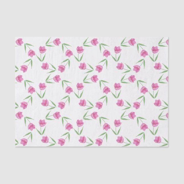 Pink Watercolor Tulips Pattern Tissue Paper (Front)