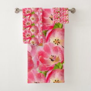 Pink Watercolor Tulips Towel Set