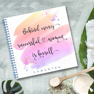 Pink Watercolor Typography Successful Woman Square Notebook