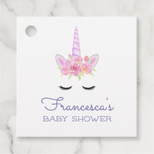 Pink Watercolor Unicorn Baby Shower Favour Tags