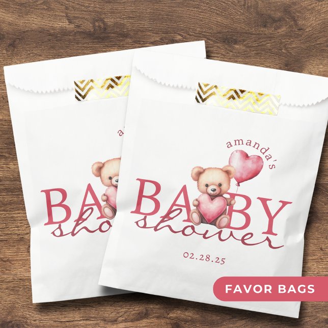 Pink Watercolor Valentine Teddy Bear Baby Shower Favour Bag (Creator Uploaded)