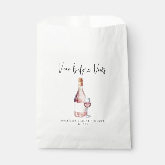 Pink Watercolor Vino Before Vows Bridal Shower Favour Bag (Front)