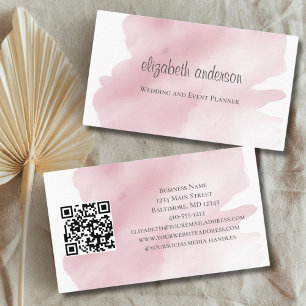 Pink Watercolor Wash Splash QR Code Feminine Business Card