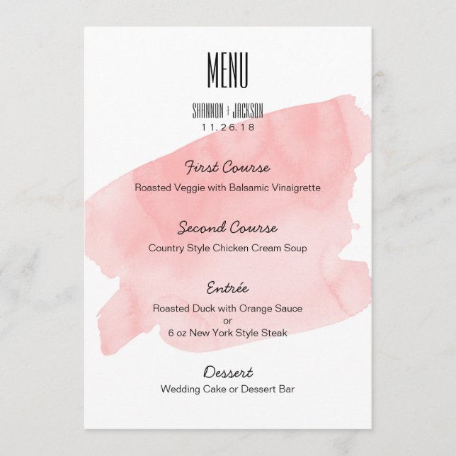 Pink Watercolor Wash Wedding Menu (Front)