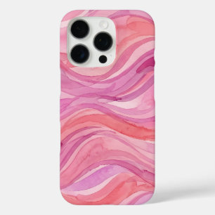 Pink Watercolor Waves Pattern iPhone 16 Pro Case