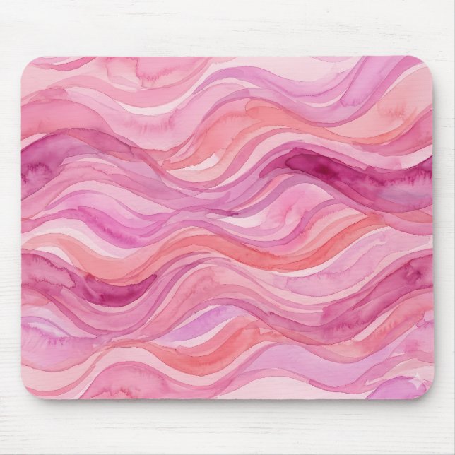 Pink Watercolor Waves Pattern Mouse Pad (Front)