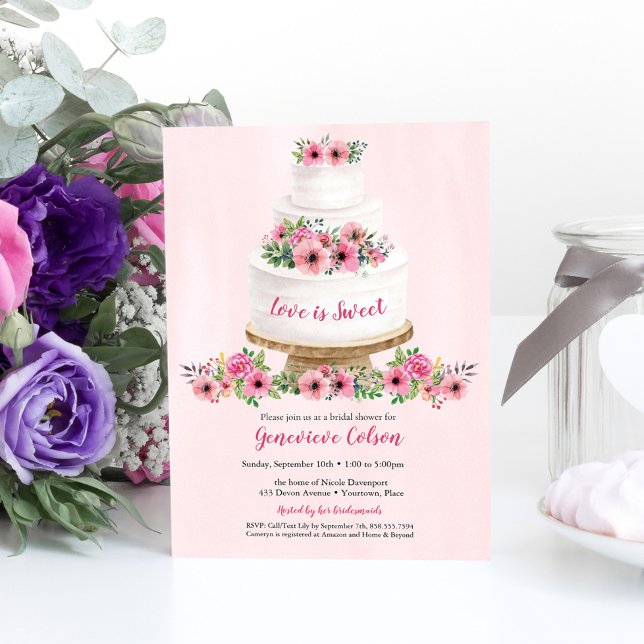 Pink Watercolor Wedding Cake Bridal Shower Invitation (Creator Uploaded)