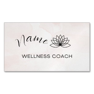 Pink Watercolor Wellness Coach Custom Magnetic Business Card