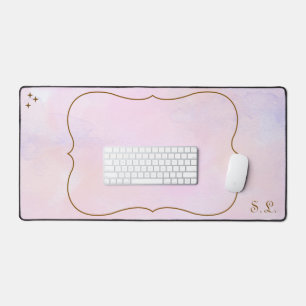 Pink Watercolor Whimsical Desk Mat With Initials