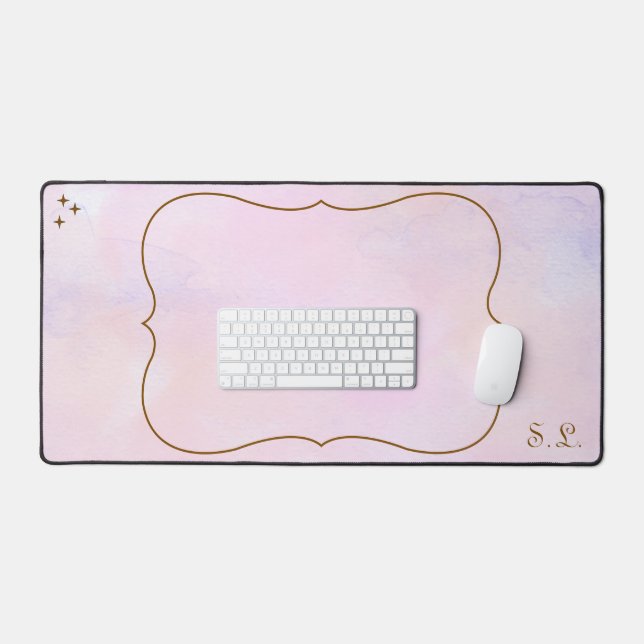Pink Watercolor Whimsical Desk Mat With Initials (Keyboard & Mouse)