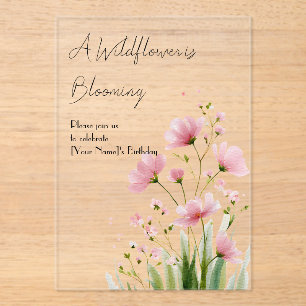 Pink Watercolor Wildflower 1st Birthday Invitation