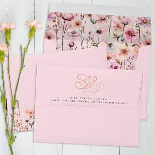 Pink Watercolor Wildflower Baby Shower Invitation  Envelope