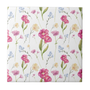 Pink Watercolor Wildflower Ceramic Tile