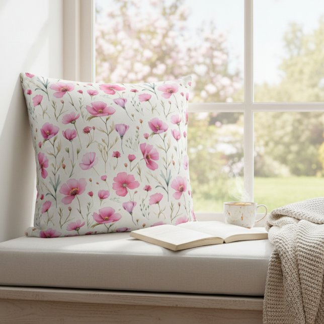 Pink Watercolor Wildflower  Cushion (Creator Uploaded)