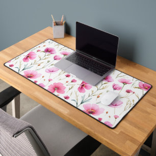 Pink Watercolor Wildflower Desk Mat