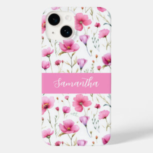 Pink Watercolor Wildflower Name Case-Mate iPhone 14 Case