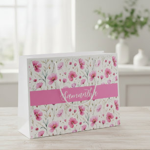 Pink Watercolor Wildflower Name Large Gift Bag