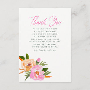 Pink watercolor wildflowers Baby Shower Thank You