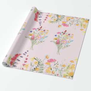 Pink Watercolor Wildflowers Colourful Wrapping Paper