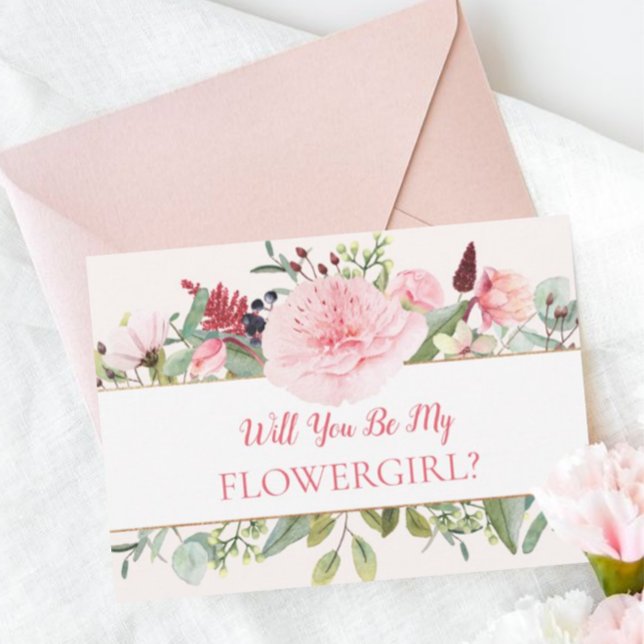 Pink Watercolor Will You Be My Flower Girl  Invitation (Creator Uploaded)