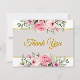 Pink Watercolor with Gold Foil Script Thank You Card