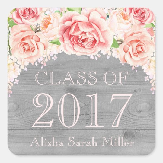 Pink Watercolor Wood Graduation Class of 2017 Square Sticker