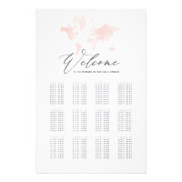 Pink watercolor world map wedding seating plan