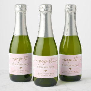 Pink Watercolour Baby Shower Favour Sparkling Wine Label