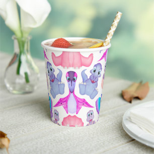 Pink Watercolour Dinosaur Birthday Baby Shower Paper Cups