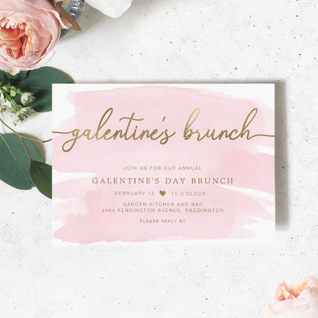 Pink Watercolour Galentine's Day Dinner Invitation (Galentines Dinner Invitation Pink Watercolour Gold )