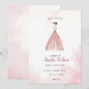 Pink Watercolour & Glitter Sweet 16 Birthday Party Invitation