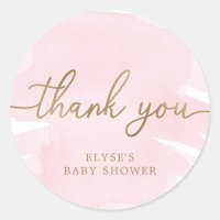 Pink Watercolour Gold Baby Shower Favour Sticker